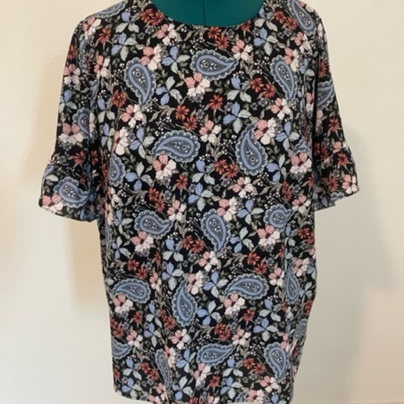 Loft 3/4 Ruffle Sleeve Top 16 - Picture 1 of 3